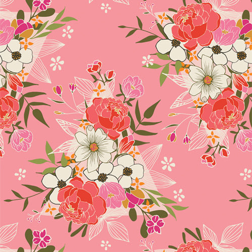Jolly March Peach by Maureen Cracknell for Art Gallery Fabrics from Cozy and Magical